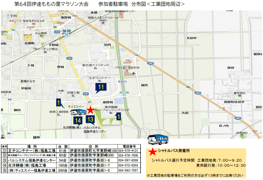 〈工業団地周辺〉大会参加者駐車場の地図